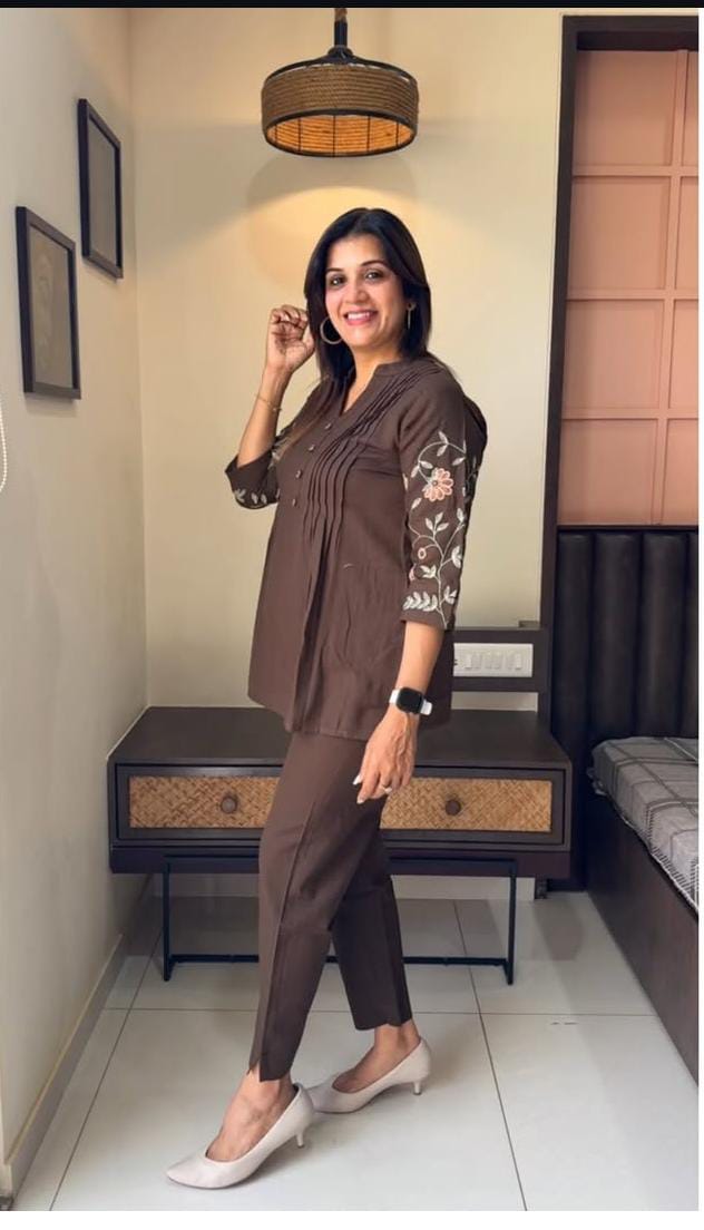 Designer Cotton Co-ord Set – Embroidery & Pintucks (BWCS51)