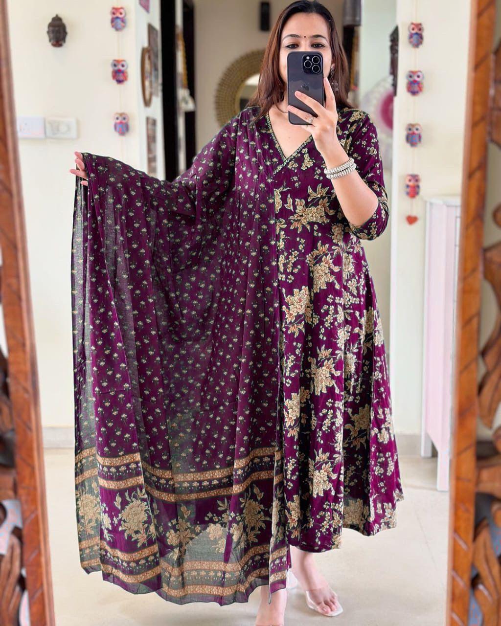 Elegant Cotton Anarkali Set with Cotton Dupatta (BWMU06)