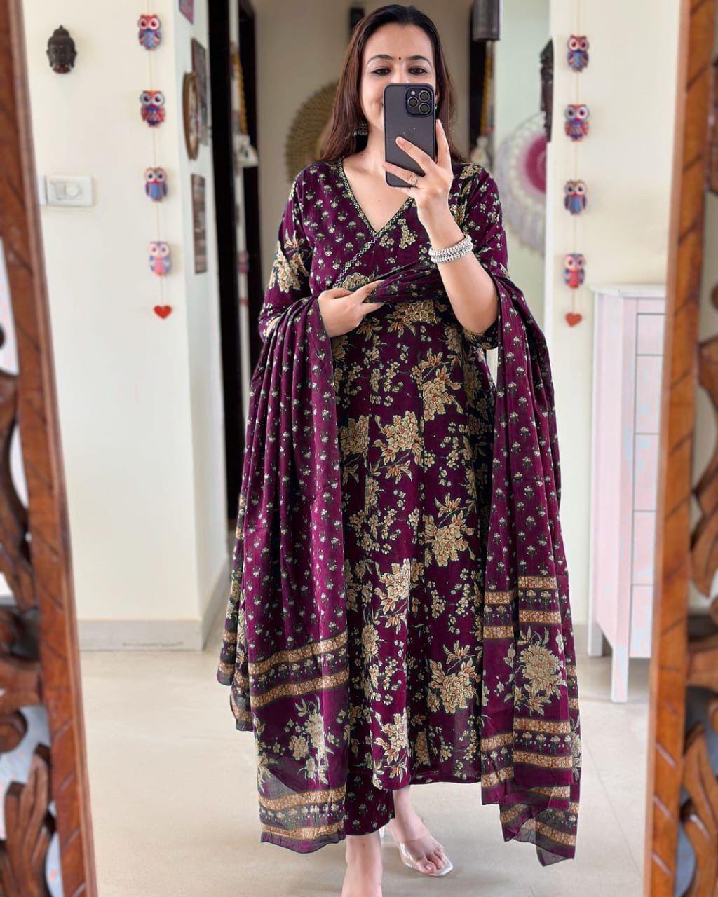 Elegant Cotton Anarkali Set with Cotton Dupatta (BWMU06)
