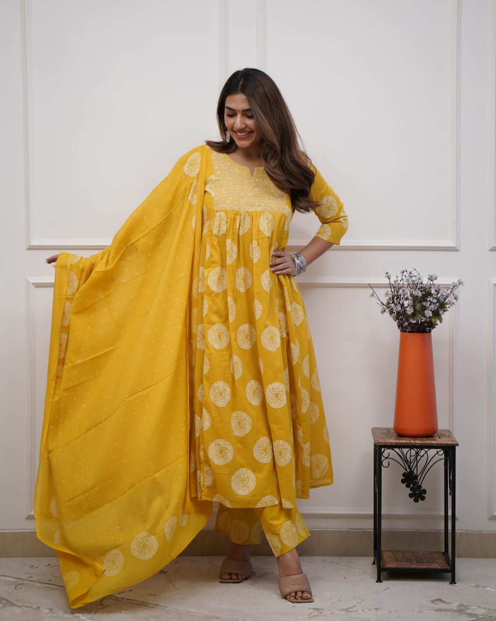 Exclusive Stitched Cotton Anarkali Suit Set with Matching Cotton Dupatta (BWMU29)