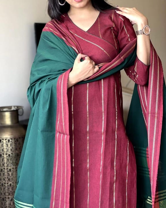 Elegant South Cotton Kurta Set with Self Zari Weaving (BWMU61)