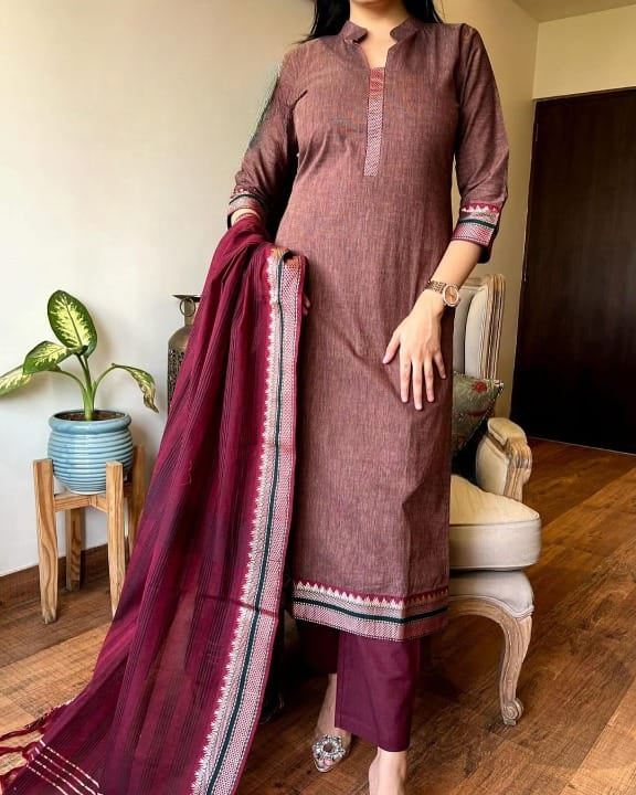 Festive Ready – South Handloom Kurta Set with Zari Touch Dupatta (BWMU64)