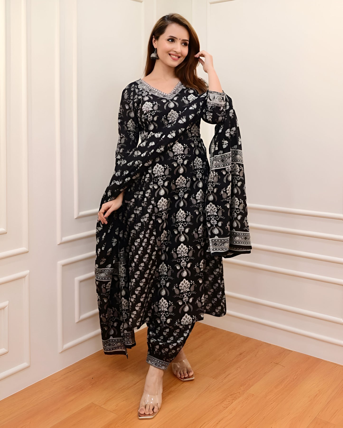 Beautiful Embroidered Kurta Set with Afgani Pants & Dupatta (BWKS21)