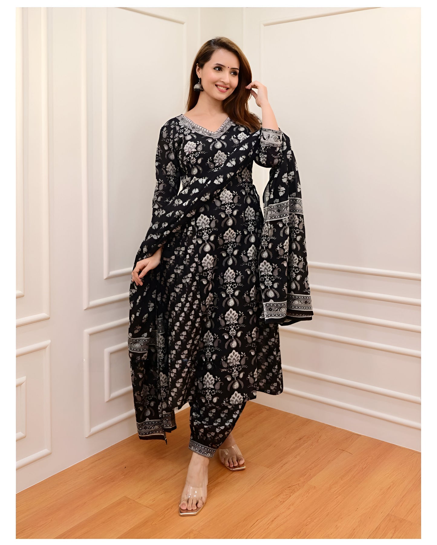 Beautiful Embroidered Kurta Set with Afgani Pants & Dupatta (BWKS21)
