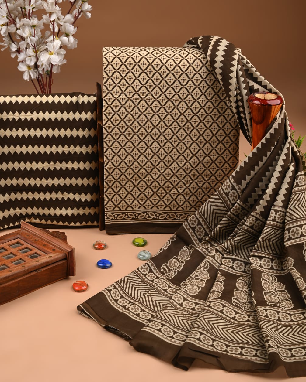 Elegant Everyday Cotton Suit with Hand Block Cotton Dupatta (BWUMU55)