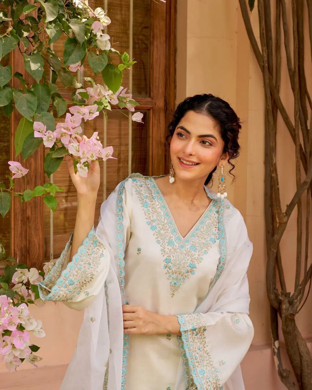 Premium Hand-Embroidered Chanderi Sharara Suit with Sequin Lace Dupatta (BWCHACH11)
