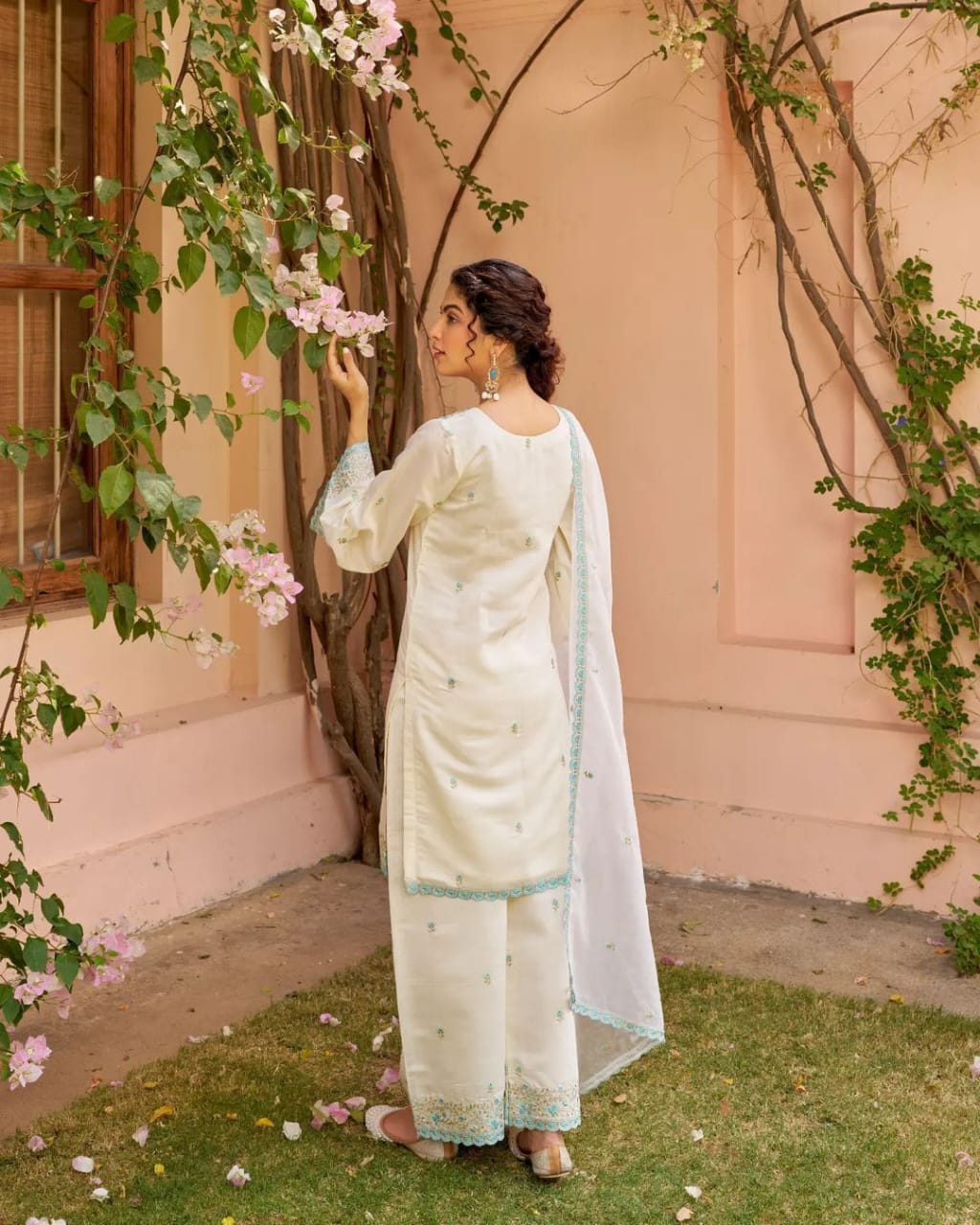 Premium Hand-Embroidered Chanderi Sharara Suit with Sequin Lace Dupatta (BWCHACH11)