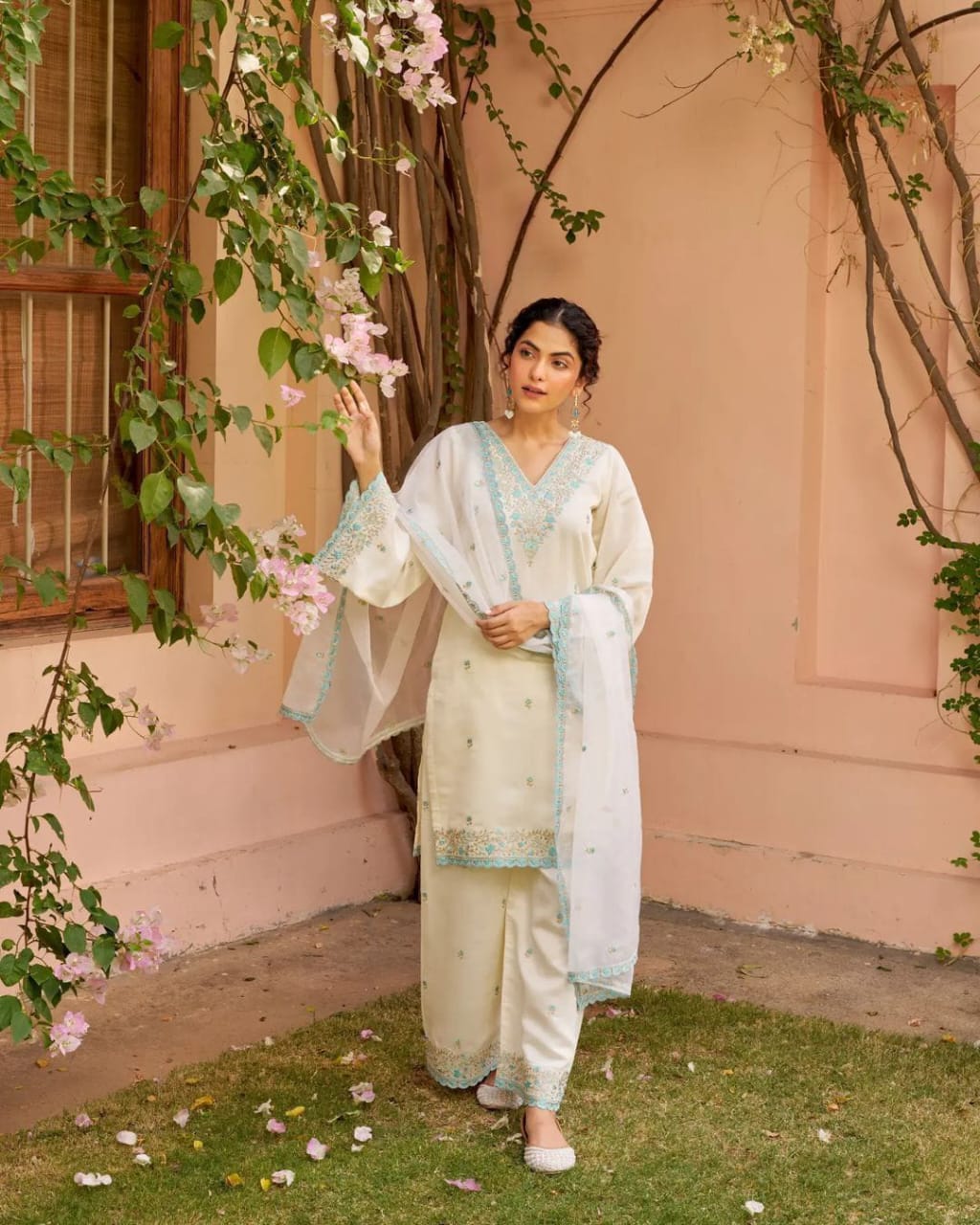 Premium Hand-Embroidered Chanderi Sharara Suit with Sequin Lace Dupatta (BWCHACH11)