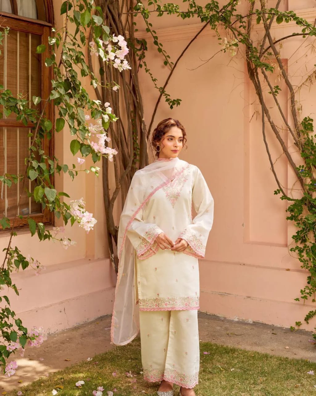 Premium Hand-Embroidered Chanderi Sharara Suit with Sequin Lace Dupatta (BWCHACH11)
