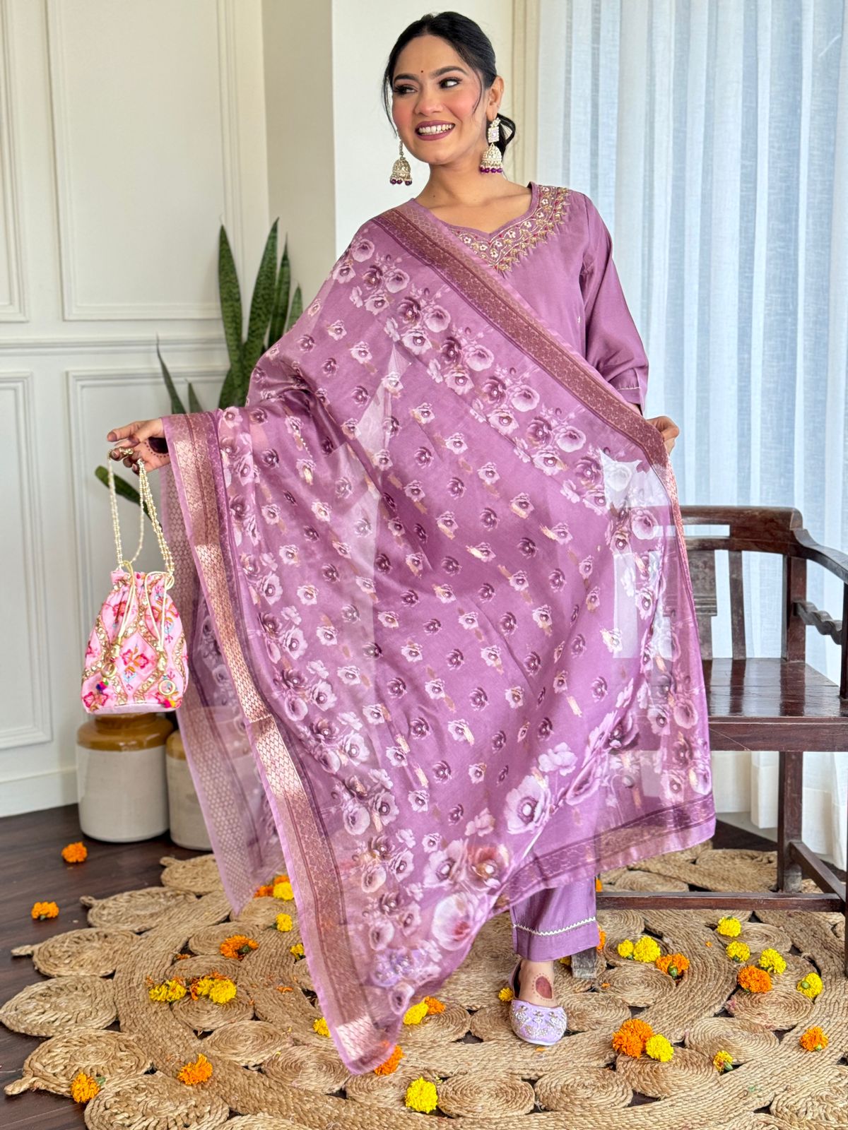 Elegant Roman Silk Kurta Set with Jacquard Dupatta (BWCHACH08)