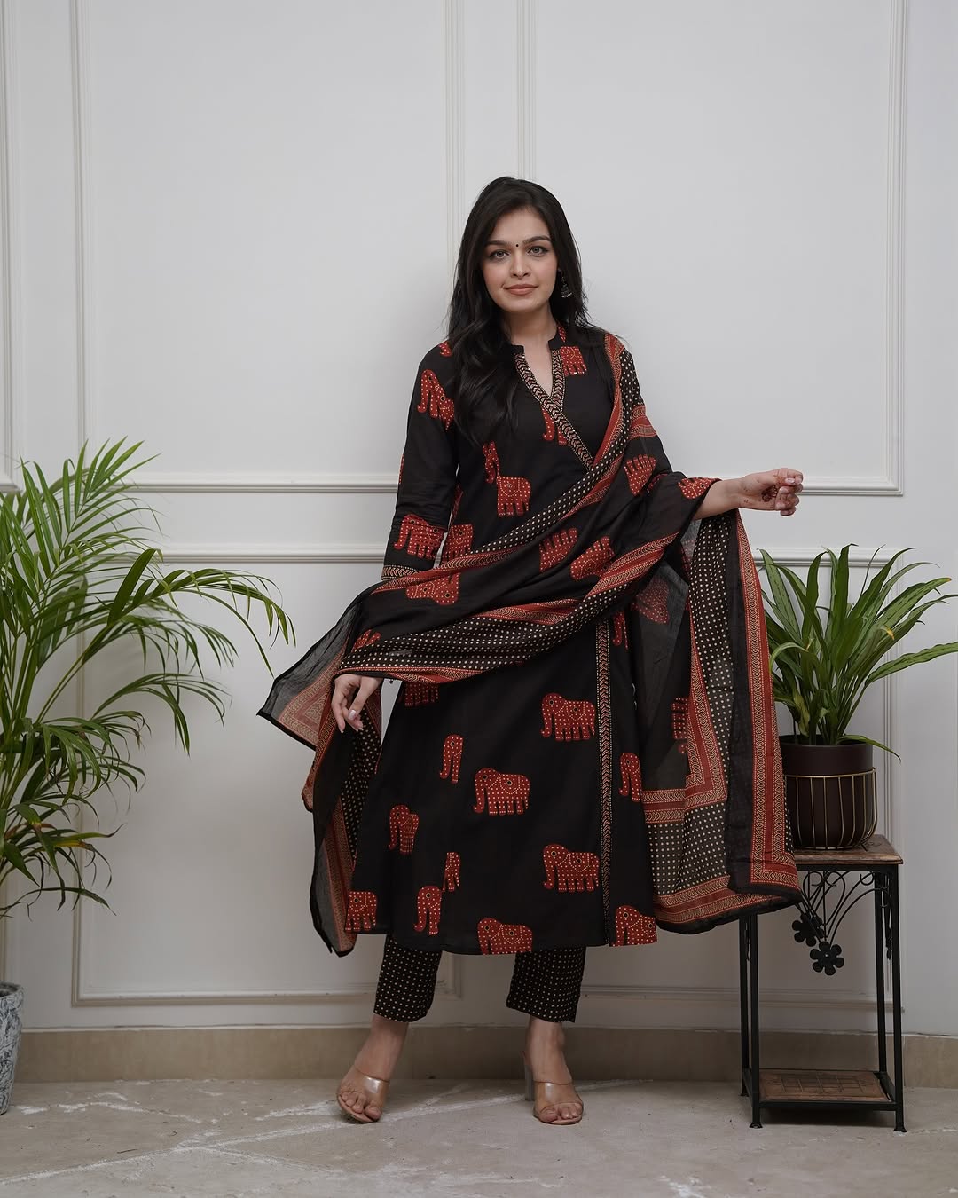 Premium Cotton Suit with Cotton Dupatta – Elegant Elephant Print & Sequin Neckline Work (BWMU79)