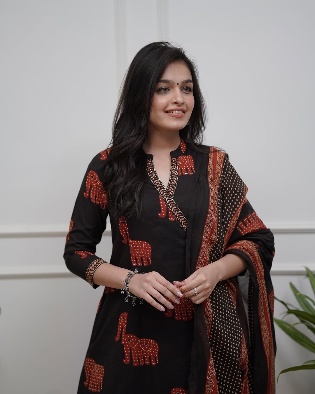 Premium Cotton Suit with Cotton Dupatta – Elegant Elephant Print & Sequin Neckline Work (BWMU79)