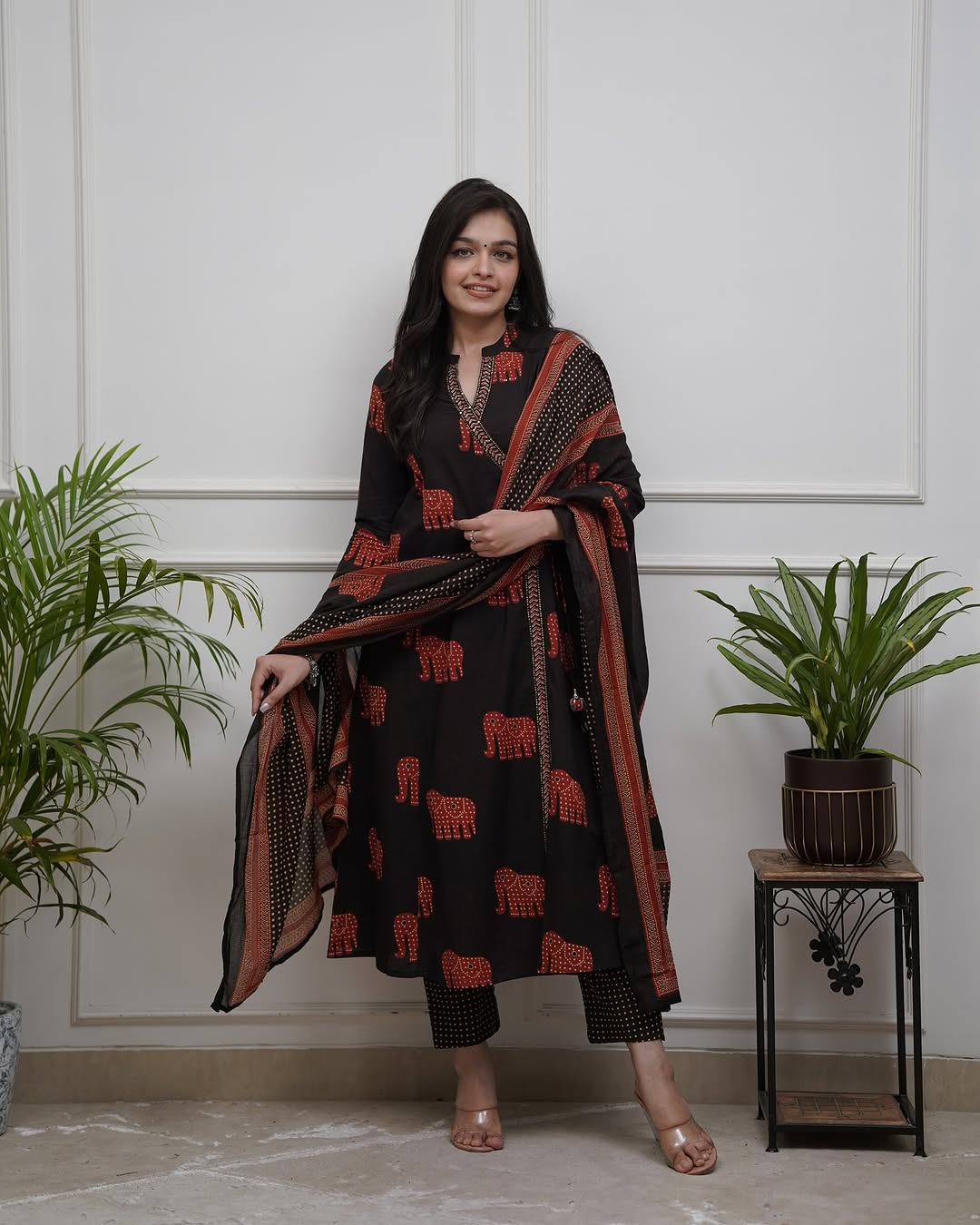 Premium Cotton Suit with Cotton Dupatta – Elegant Elephant Print & Sequin Neckline Work (BWMU79)