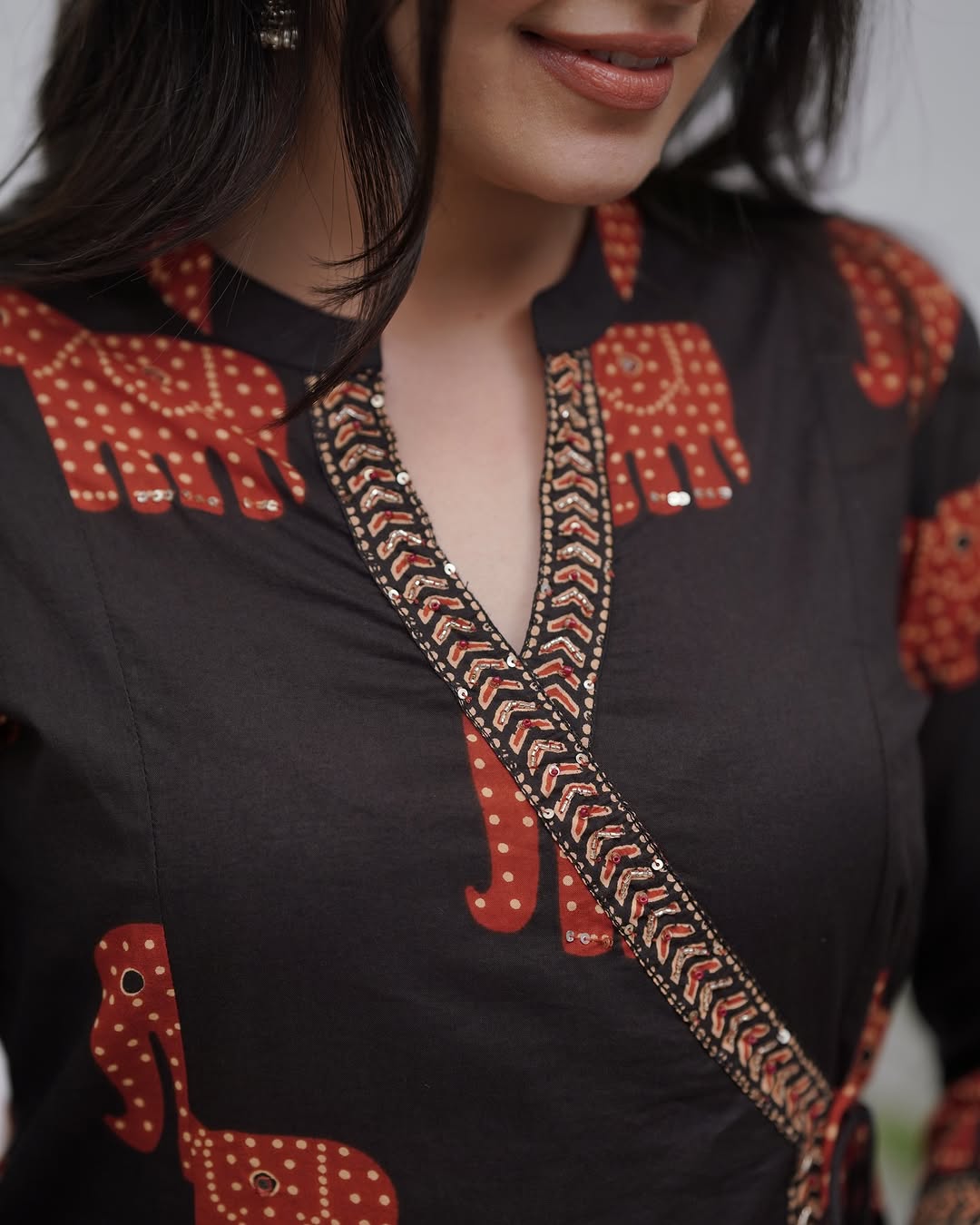Premium Cotton Suit with Cotton Dupatta – Elegant Elephant Print & Sequin Neckline Work (BWMU79)