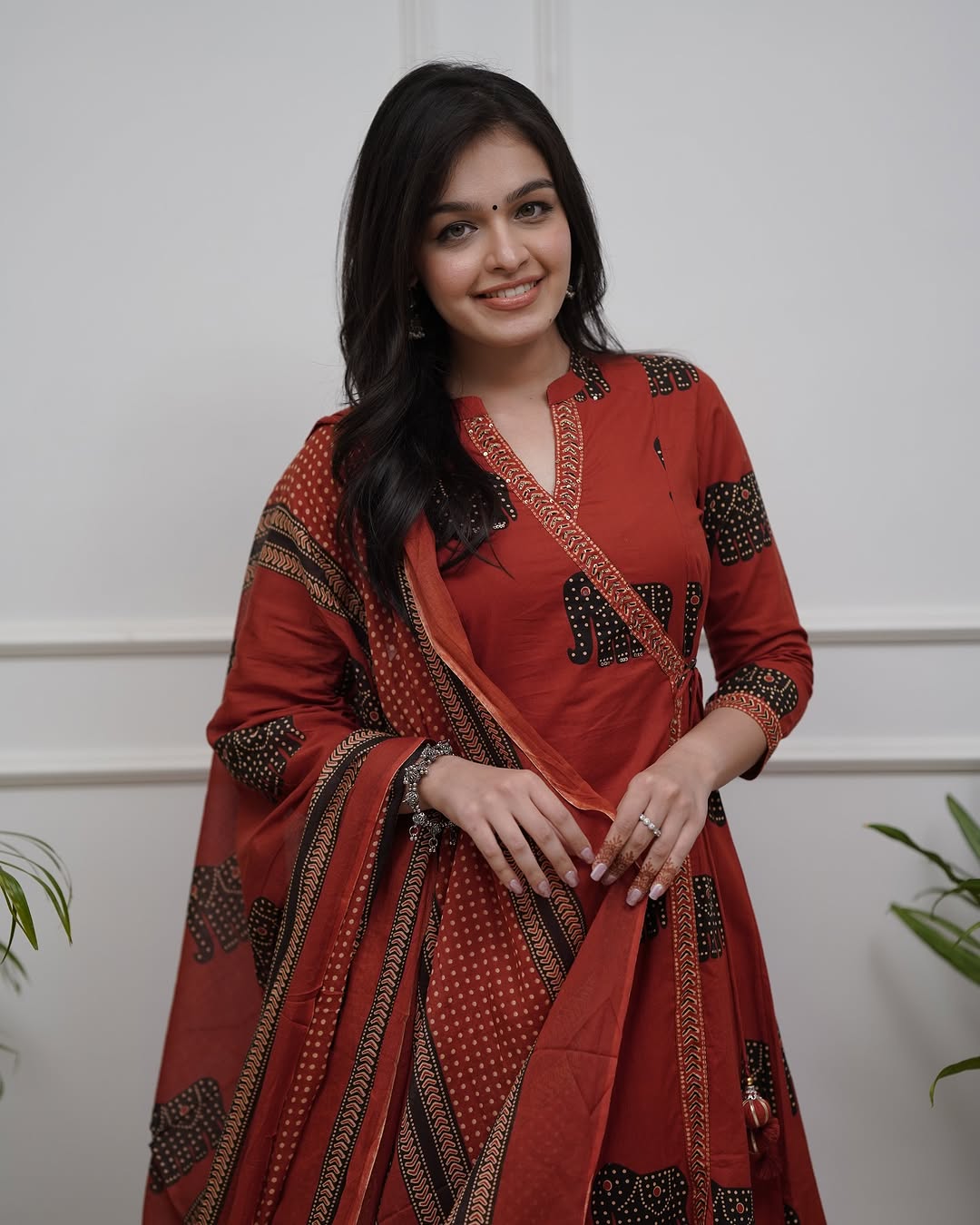 Hand Block Cotton Suit with Dupatta – Festive Elephant Design (BWMU80)