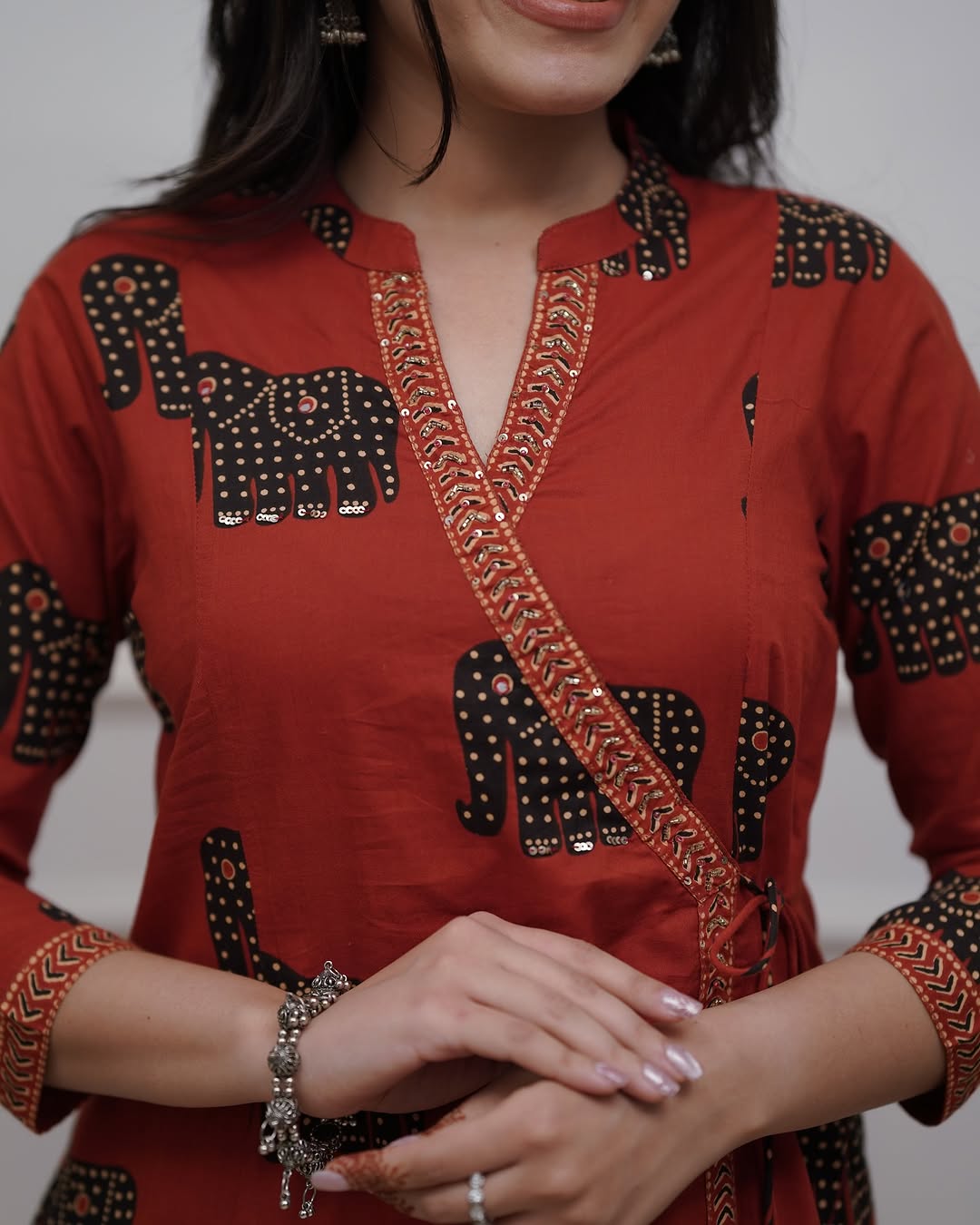 Hand Block Cotton Suit with Dupatta – Festive Elephant Design (BWMU80)
