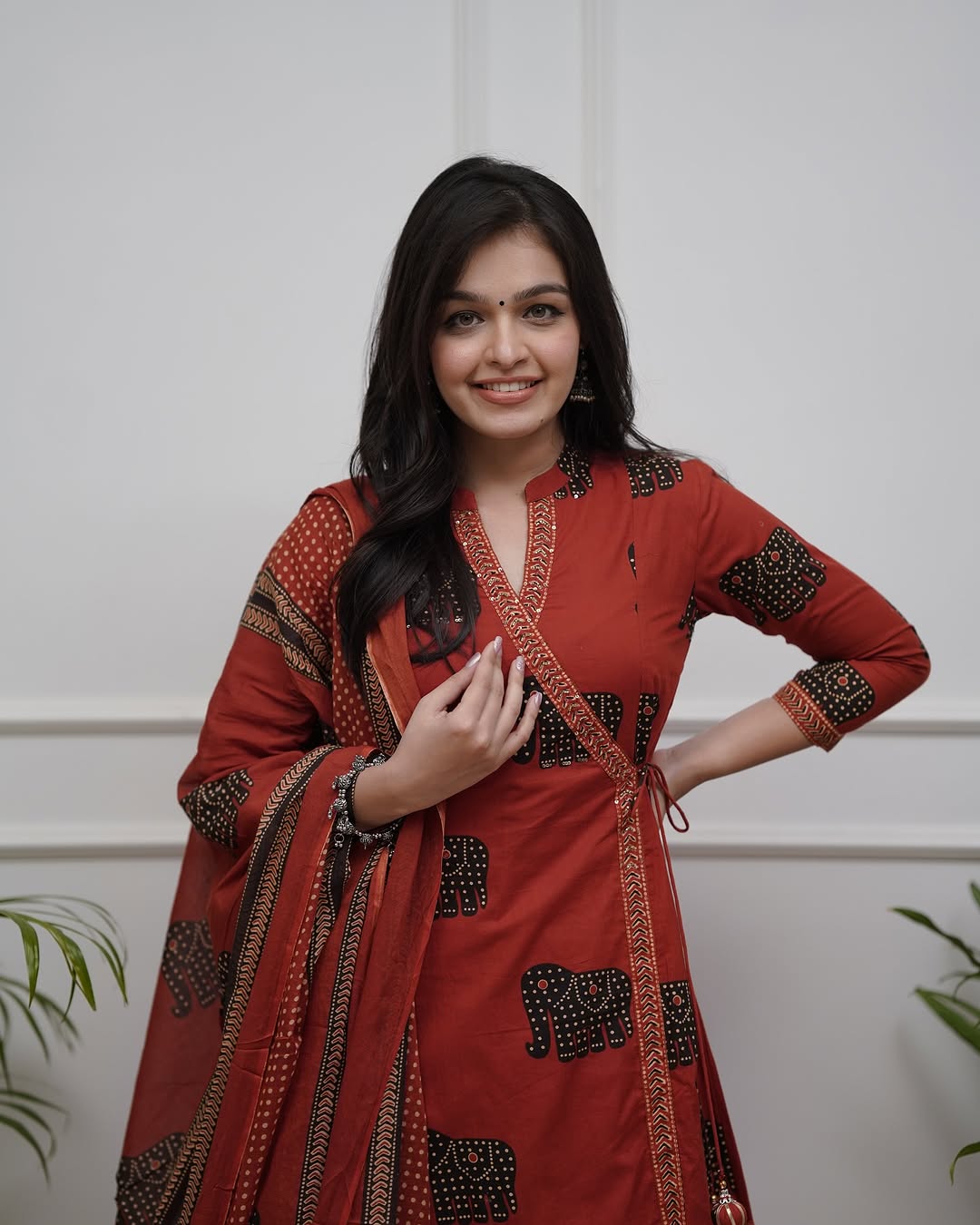 Hand Block Cotton Suit with Dupatta – Festive Elephant Design (BWMU80)