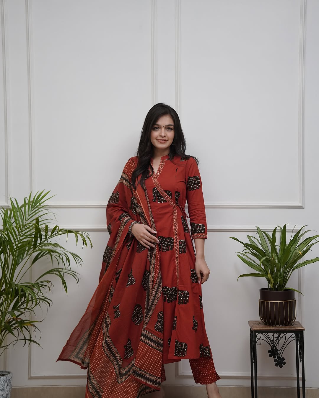 Hand Block Cotton Suit with Dupatta – Festive Elephant Design (BWMU80)