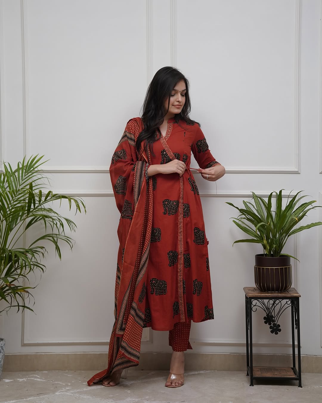 Hand Block Cotton Suit with Dupatta – Festive Elephant Design (BWMU80)