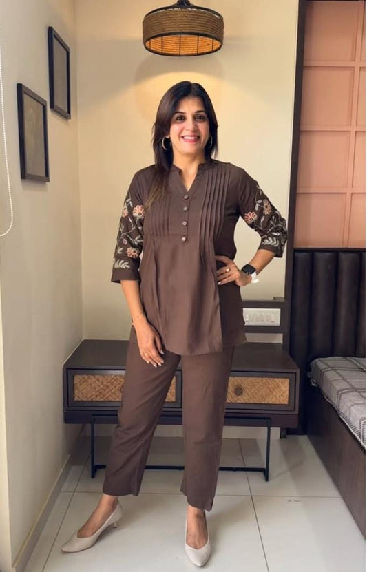 Designer Cotton Co-ord Set – Embroidery & Pintucks (BWCS51)