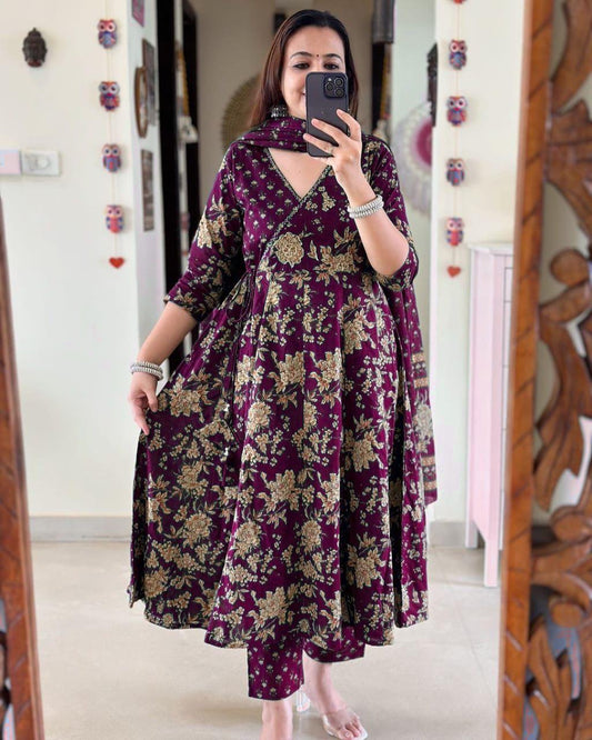 Elegant Cotton Anarkali Set with Cotton Dupatta (BWMU06)