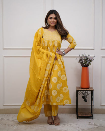 Exclusive Stitched Cotton Anarkali Suit Set with Matching Cotton Dupatta (BWMU29)