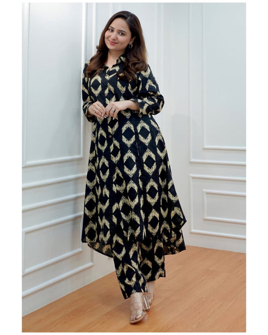 Exclusive Premium Cotton Printed A-Line Kurti Pant Set (BWKS13)