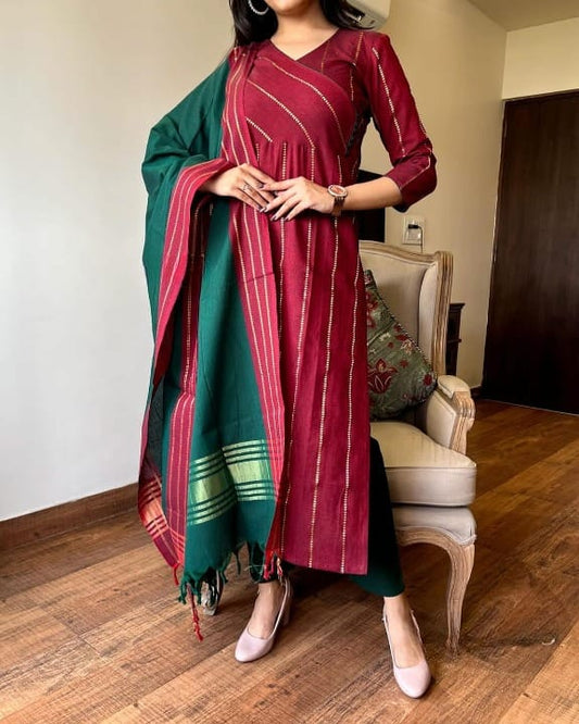 Elegant South Cotton Kurta Set with Self Zari Weaving (BWMU61)