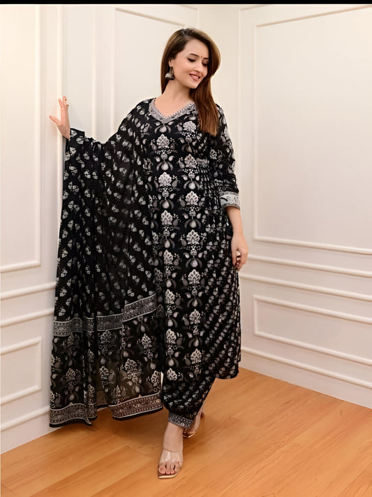 Beautiful Embroidered Kurta Set with Afgani Pants & Dupatta (BWKS21)