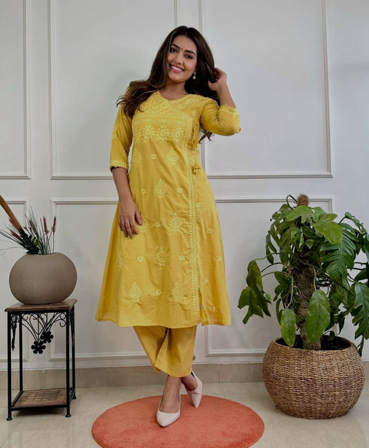 Premium Elegant Cotton Chikankari Angrakha Pant Set (BWKS26)