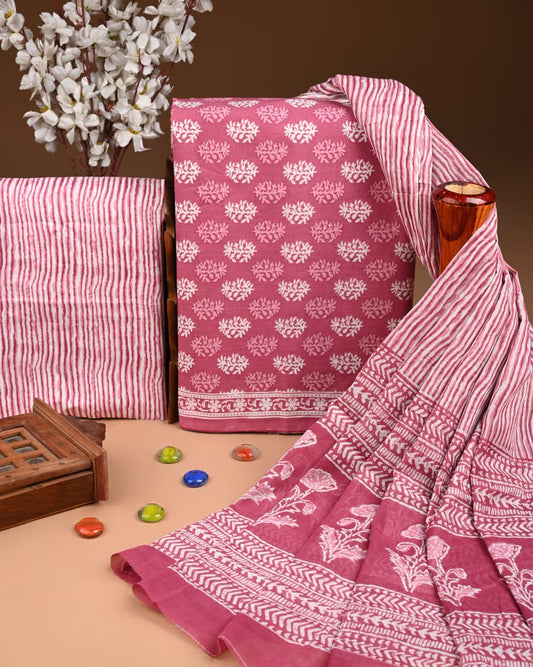 Authentic Hand Block Cotton Suit with Cotton Dupatta (BWUMU54)
