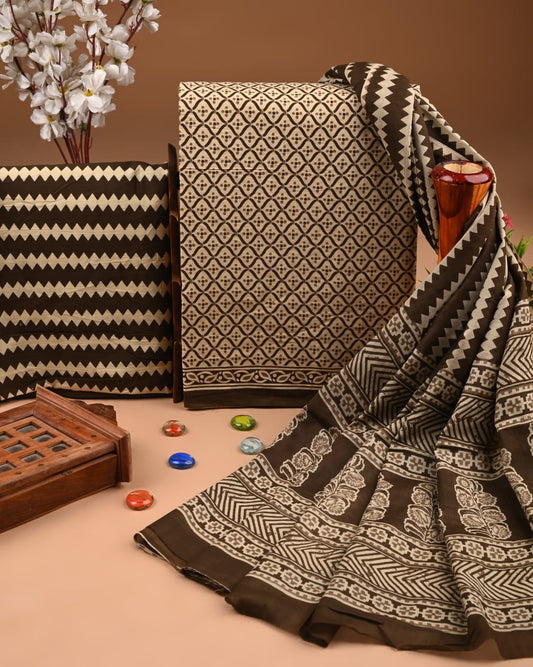 Elegant Everyday Cotton Suit with Hand Block Cotton Dupatta (BWUMU55)
