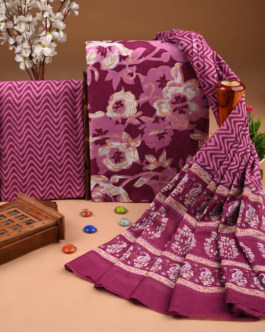 Premium Unstitched Cotton Suit with Coordinated Cotton Dupatta (BWUMU37)