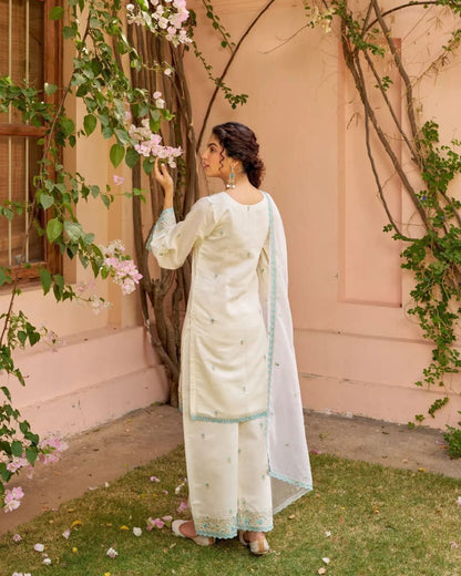 Premium Hand-Embroidered Chanderi Sharara Suit with Sequin Lace Dupatta (BWCHACH11)