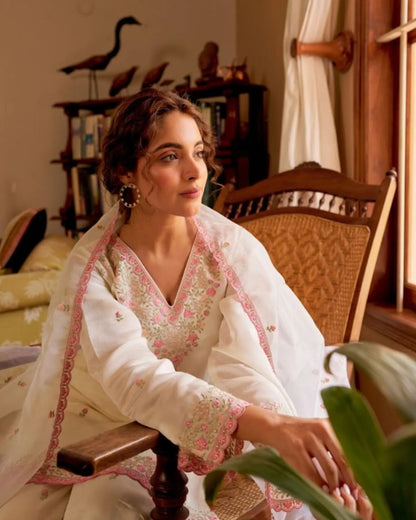 Premium Hand-Embroidered Chanderi Sharara Suit with Sequin Lace Dupatta (BWCHACH11)