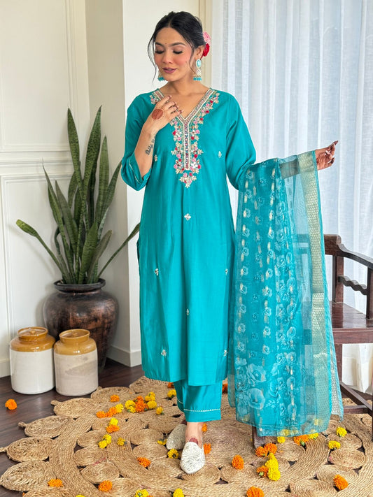 Wedding Special Roman Silk Wedding Set with Chanderi Dupatta (BWCHACH10)