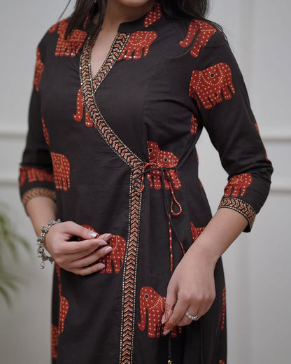 Premium Cotton Suit with Cotton Dupatta – Elegant Elephant Print & Sequin Neckline Work (BWMU79)