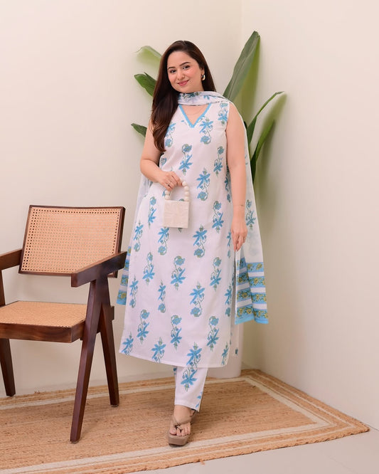 Exclusive Cotton Kurti Set with Neck Lace Work & Cotton Dupatta (BWMU17)
