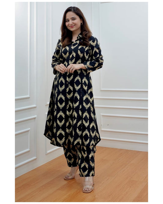 Exclusive Premium Cotton Printed A-Line Kurti Pant Set (BWKS13)